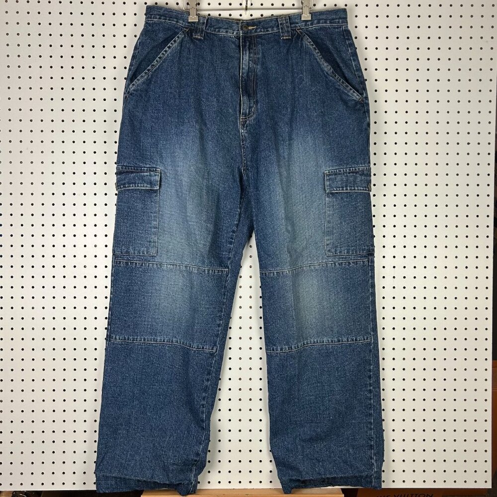 Epic 90s Baggy Double Knee Jeans‎ Size 38x32 Cargo Wide Leg Skater Punk Denim